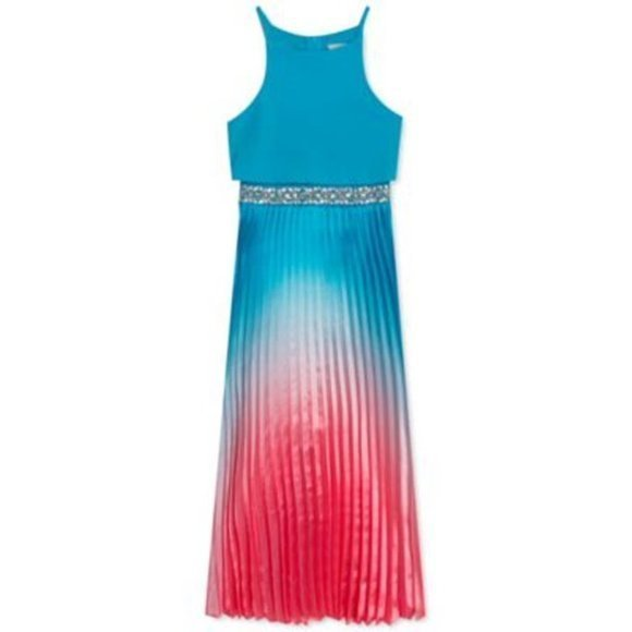New RARE‎ EDITIONS Blue & Pink Ombre Pleated Girl's Dress - Picture 1 of 7